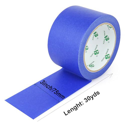 BOMEI PACK Wide Blue Painters Tape 3 Inches x 30 Yards, 3D Tape, 3D Printing Tape for Laser Cutting, 21-Day Clean Removal Wide Masking Tape - color: Blue