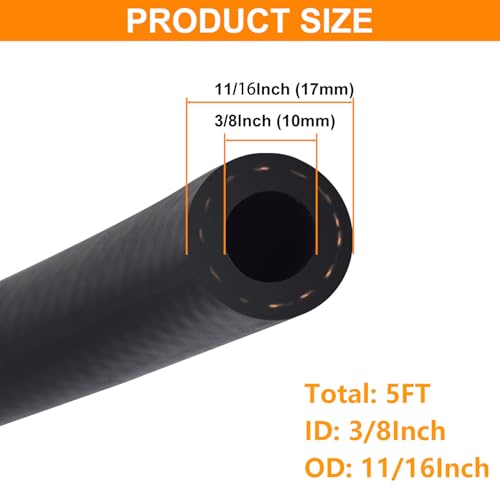 3/8 Inch ID Fuel Line Hose - 5FT Fuel Line with 4PCS Hose Clamps,300PSI High-Pressure Fuel Line for Automotive Fuel Systems Engines (3/8" ID-5Ft) - size: 3/8" ID-5Ft