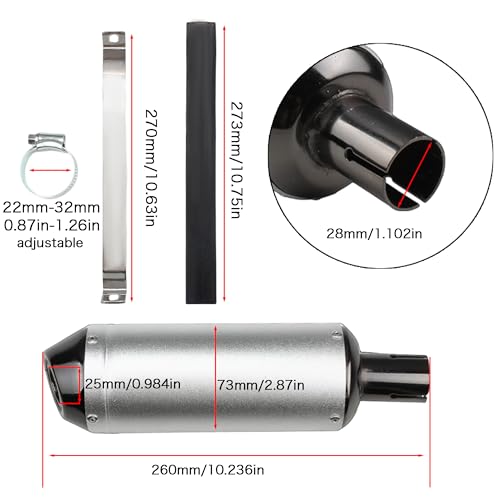 1.1" Motorcycle Slip On Muffler,28mm Universal Muffler Exhaust Slip on Exhaust Pipe Clamp Pipe For Dirt Bike Street Bike Scooter ATV Racing - color: Silver