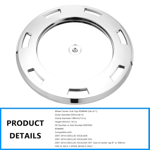 Wheel Center Hub Cap 9596649 (Set of 4),Center Cover Hubcap Fit 22" Wheels Compatible with Cadillac Escalade (2007-2014) for # 9597950 - color: Set of 4, size: 9596649