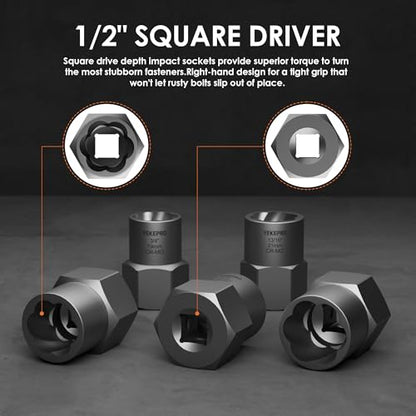 5-Piece Heavy Duty Bolt Extractor Set, 1/2" Drive Impact Lug Nut Remover Tool - size: 5-Piece Heavy Duty Remover