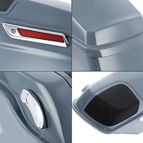 TCT-MOTORPARTS 4" Extended Hard Saddlebags Gunship Gray Saddle bags Fit for Harley CVO Touring Models FLT, FLHT, FLHTCU, FLHRC, Road King, Road Glide, Street Glide, Electra Glide 2014-2024 - color: Gunship Grey w/ Chrome Latches