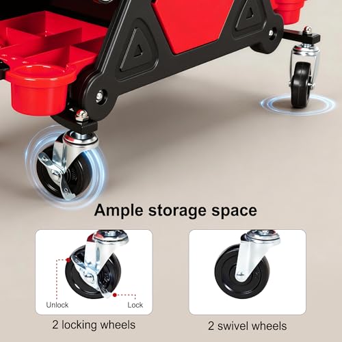 Frassie 2-in-1 Rolling Mechanic Stool Garage Creeper Seat with Modular Removable Cushion Tool Tray Heavy Duty 300 LBS Capacity for Auto Repair