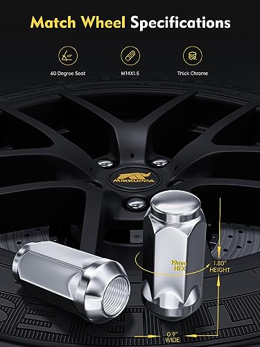 MIKKUPPA M14x1.5 Wheel Lug Nuts, Replacement for Chevy Silverado Ram 1500 2500 3500, Ford F250 F350 Super Duty, GMC Sierra Aftermarket Wheel, Chrome 32pcs Long Closed End Tire Nuts - color: Silver, size: M14x1.5 (32PCS)
