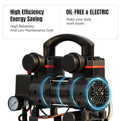 Portable Oil-Free Air Compressor 115 PSI, 110V Electric Hot Dog Compressor with 2.5 Gallon Tank, 120L/min (4.2 CFM) Quiet Air Compressor with Hose for Tire Inflation, Garage & Air Tools