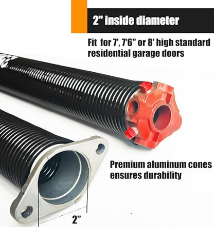 Garage Door Torsion Spring Set, Pair of 2" Electrophoresis Coated Garage Door Spring Replacement with 2 Non-Slip Winding Bars and Bearing, Minimum 16000 Cycles (.218x2x27") - size: .218x2x27"
