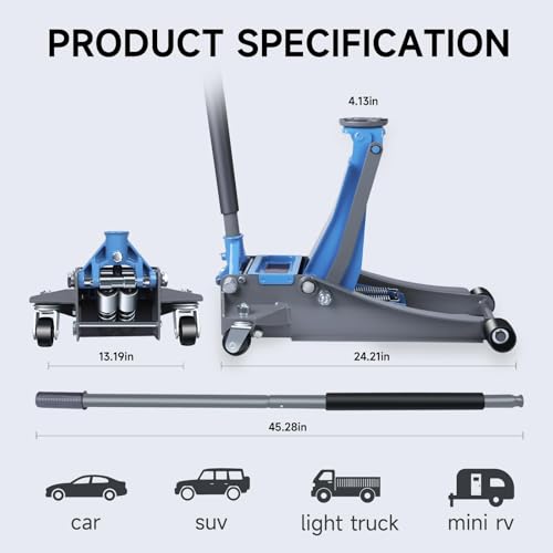 LARBANKE 3 Ton Low Profile Floor Jack,3.15-18.31 in - size: 3.15-18.31in Lift Range