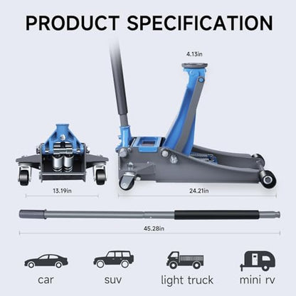 LARBANKE 3 Ton Low Profile Floor Jack,3.15-18.31 in - size: 3.15-18.31in Lift Range