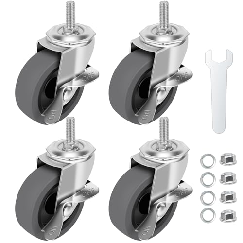 Caster Wheels, 3" Locking Swivel Threaded Stem Casters Set of 4 - color: Grey, size: Grey-4pack