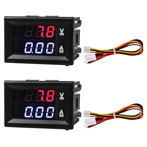 2 PCS 0.28" Digital Voltmeter Ammeter, DC 0-100V 10A 2 in 1 Volt Amp Meter with Connect Wires, Red & Blue Dual LED Display Panel Current Tester Voltage Gauge for EV Car Boat (10A)