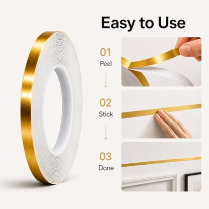 Gold Duct Tape, Metallic Mylar Film Tape, 10mm X 164 Ft. Vinyl Pinstripe Tape for Detailing Accent Wall, Wardrobe, Bathroom, Floor, Tile, Car, Graphic Arts - Stripe Stickers Decals - size: 10mm