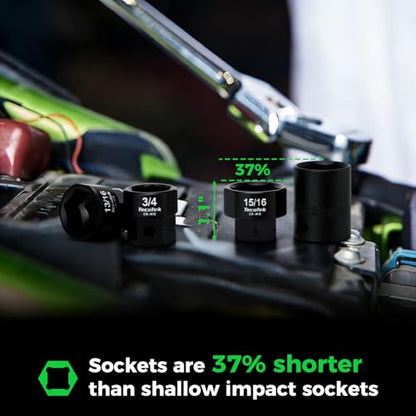 TecoTek 11Pc 1/2" Drive Low Profile Nano Impact Sockets - SAE - size: 3/8" - 1"(1/2" Dr.)