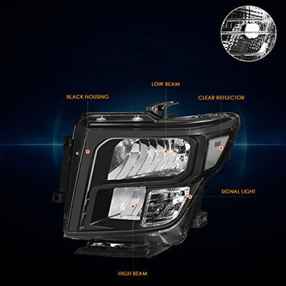 Pair of Headlights Assembly Compatible with 16-24 Nissan Titan (XD),Black Housing/Clear Corner - color: Black / Clear