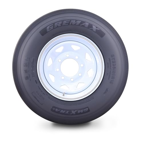 GREMAX All Steel Trailer Tire Wheel ST235/80R16 16PR 130M 8X6.5 White Spoke - size: ST235/80R16-16-Ply