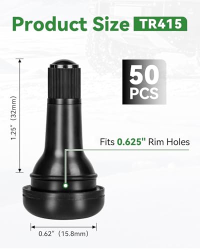 50Pcs TR415 Snap-in Tubeless Tire Valve Stems, Fits 0.625" Rim Holes - size: TR415
