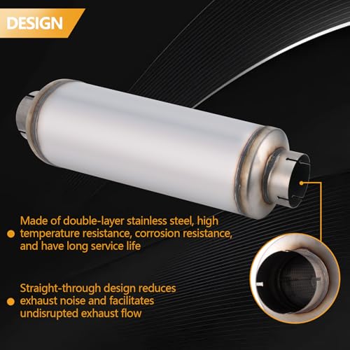 4 Inch Exhaust Muffler with Clamp, 4" Inlet/Outlet 30" Overall Length Resonator, Stainless Steel Straight Through Design Performance Muffler with Clamp, 1 PC - size: 4'' inlet, 7'' body width