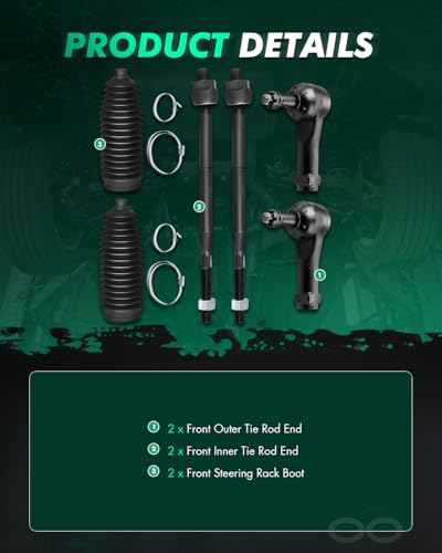 SCITOO 6pcs Front Suspension Kit Outer Inner Tie Rod End w/Boot for 2005-2010 for Chevy Cobalt 2006-2011 for Chevy HHR 2007-2010 for Pontiac G5 2005-2006 for Pontiac Pursuit 2003-2007 for Saturn Ion