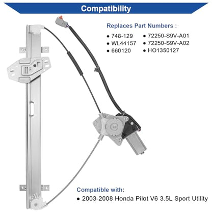 Obaee Window Regulator with Motor Front Left Driver Side, Replace 748-129 - size: Front Left Driver Side