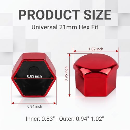 20 PCS Car Lug Nut Covers, 21 mm Hexagonal Lug Nut Cover with Removal Tool, Rust Prevention Wheel Bolt Decorative Caps, Universal for Most Cars, Trucks, SUVs (Red) - color: Red