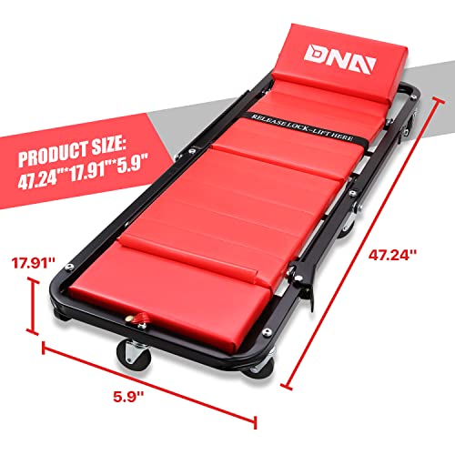 DNA Motoring TOOLS-00192 48" 2 IN 1 Folding Rolling Garage Shop Creeper Roller Seat, 7 Pcs 2" Casters, 350 Lbs Weight Capacity, Red - color: Red, size: 48 Inches