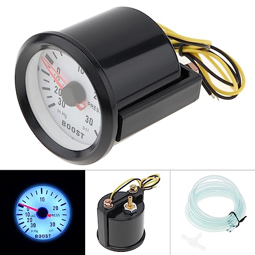 Boost Gauge, 6032BL 2" 52mm 12V Blue LED 0~30in.Hg / 0~30PSI Turbo Boost Gauge Meter with Sensor for Car Boat Truck ATV