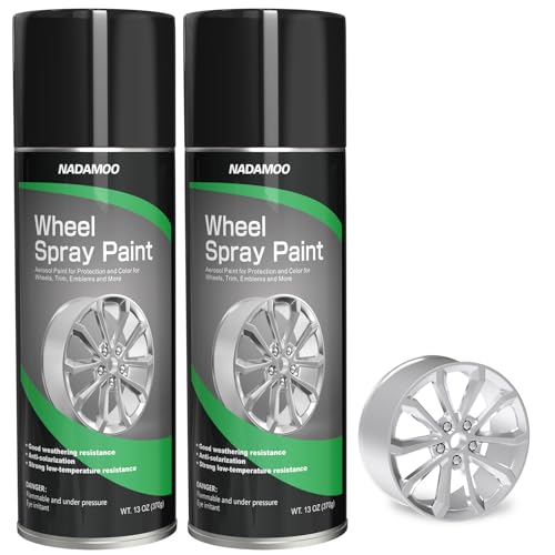 NADAMOO Aluminum Wheel Spray Paint, Semi-gloss Aerosol Car Rim Paint for Recolor and Protection of Metal Surface, Silvery, 2 Cans, 13 Oz Per Can - color: Silver, size: 13 Ounce (Pack of 2)