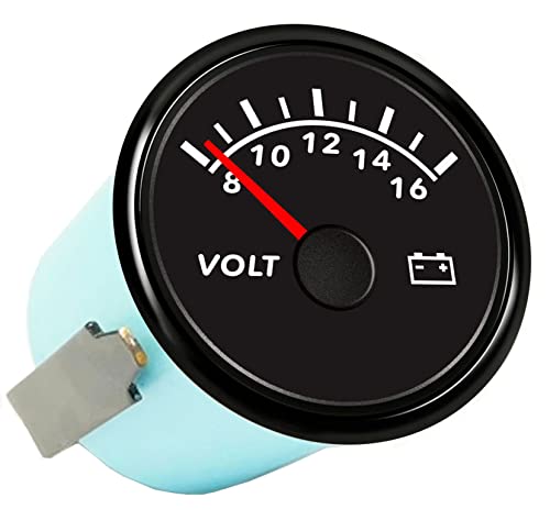52mm Digital Voltmeter Universal Voltage Meter Volt Gauge for Motorcycle Marine Boat Car Truck 8-16V Waterproof with Red Backlight Waterproof - color: Black