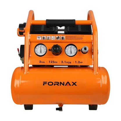 FORNAX Air Compressor Portable 2 Gallon, 1.2 HP 2.1 SCFM@ 90 PSI Oil Free, Max Pressure 135 PSI, 65 dB Silent Air Compressor for Auto Repair, Tire Inflation, Airbrushing, Nailing
