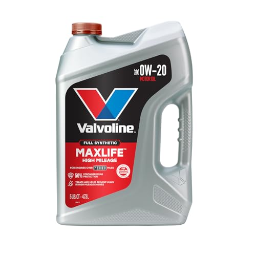 Valvoline™ Full Synthetic High Mileage with MaxLife™ Technology SAE 0W-20 Motor Oil 5 QT, (Model: 852399) - size: 5 qt (Pack of 1), style: Full Synthetic High Mileage