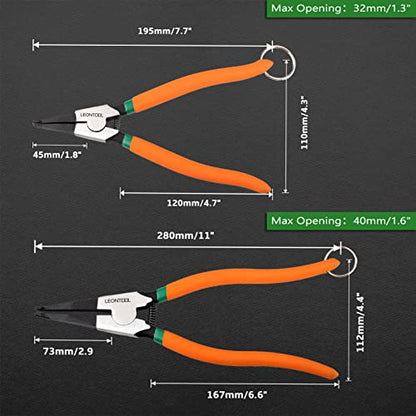 2 PCS Heavy Duty Lock Ring Pliers Set Flat Snap Ring 8'' & 11'' Special Circlip Reverse Angle Tip Retaining Ring Spreader for Transmission Transfer Cases Black,chrome - size: 8" & 11" Angle Tip with Ring & Rope