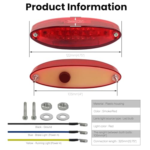 Motorcycle Tail Light, ATV Brake License Plate Rear Lights (Red) - color: Red