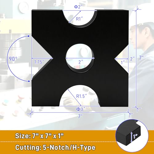 2 Pack Hydraulic Press Plates, 7" x 7" x 1" H Frame Thickened Arbor Press Plate, 20 Ton and 32 Ton Shop Metal Press Plates with 5 Notch