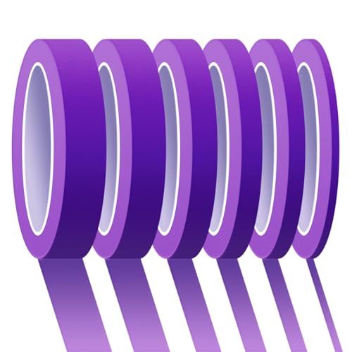 6 Rolls Fine Line Tape 1/16, 1/8, 1/5, 2/5, 1/2, 3/4 Inch x 55 Yard Fineline Masking Tape Painter Adhesive Automotive for DIY Car Auto Paint (Purple, Mixed Sizes) - color: Purple, size: Mixed Sizes