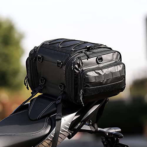 Rhinowalk Motorcycle Tail Bag Expandable Motorcycle Travel Luggage 26L Waterproof All Weather/Trunk/Rack Bag with Sissy Bar Straps-Black - size: Black 19-26L