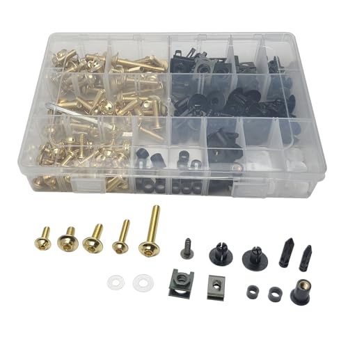 224Pcs Motorcycle Fairing Bolt Kit Stainless Steel (Gold) - color: Gold