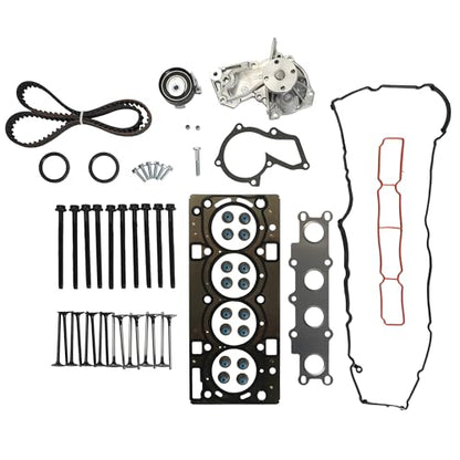 Head Gasket Set w/Head Bolts Timing Belt Tensioner w/Water Pump Intake & Exhaust Valve For Ford Escape Fiesta Fusion Transit Connect 1.6L 2013-2018 TCKWP343A HS55062 7S7Z-8501-C WP343K1A