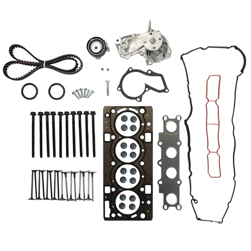 Head Gasket Set w/Head Bolts Timing Belt Tensioner w/Water Pump Intake & Exhaust Valve For Ford Escape Fiesta Fusion Transit Connect 1.6L 2013-2018 TCKWP343A HS55062 7S7Z-8501-C WP343K1A