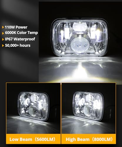 Auxbeam 8000LM 5x7 7x6 Headlights For Jeep XJ Cherokee Wrangler, Silver - color: Silver