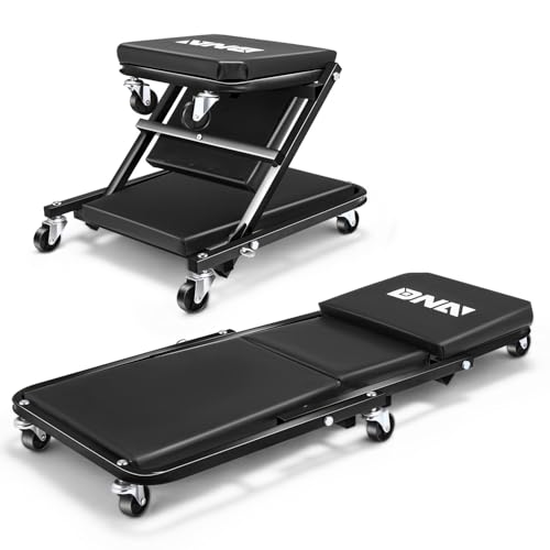 DNA Motoring 36 Inches Folding 2 in 1 Rolling Z Creeper, Adjustable Roller Garage Chair Lay Down or Sit, 6 Pcs Casters, 330 LBS / 150kg Weight Capacity, Black, TOOLS-00493 - color: Black, size: 36 Inches