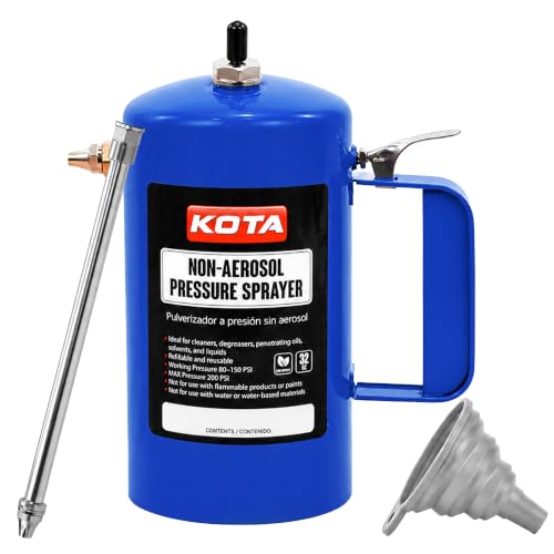LAUCO Non Aerosol Pressure Sprayer - Refillable Pressurized Sprayer Bottle for Oil, Solvent, Degreasers, Lubricants - Rechargeable Steel Canister with Brass Nozzles, 32oz. (1, Blue) 69533 - color: Blue