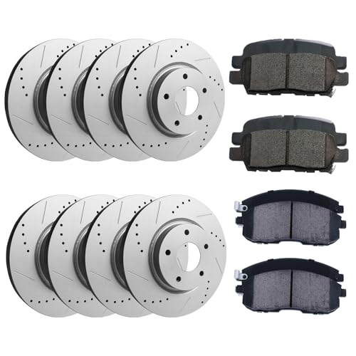 Front & Rear Drilled Slotted Rotors + Pads for 2007 2008 2009-2013 Nissan Altima - color: 31464R-31312R-D815-D905
