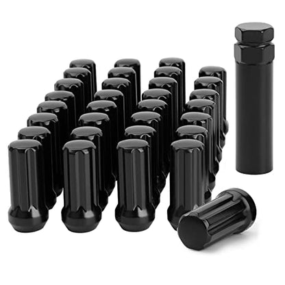 32pcs M14x1.5 Lug Nuts Spline Black, 14x1.5 Aftermarket Wheel Lug Nuts for F150 F250 F350 Silverado Sierra Ram 2500 3500 with 1 Socket Keys Long Extended - size: M14 x 1.5, style: 32 PCS