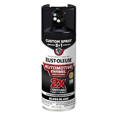 Rust-Oleum 2X Automotive Enamel 5-in-1 Spray Paint, Gloss Black - color: Gloss Black, size: 12 Ounce (Pack of 1)