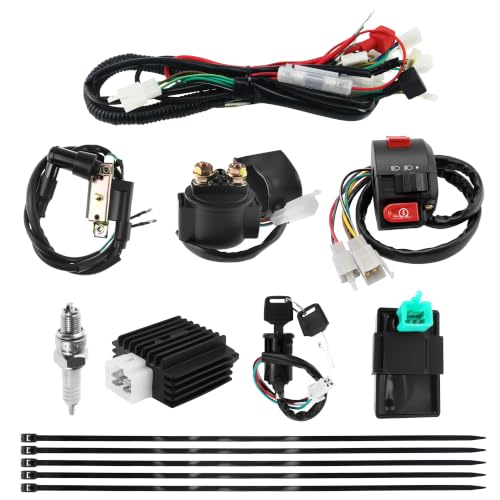 PRO BAT 125cc Chinese ATV Full Wiring Harness Kit AC 5-Pin CDI - color: White Spark Plug