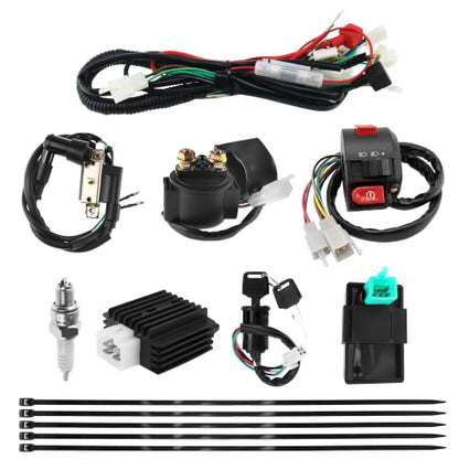 PRO BAT 125cc Chinese ATV Full Wiring Harness Kit AC 5-Pin CDI - color: White Spark Plug