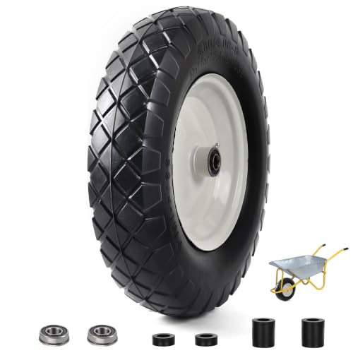 AR-PRO 4.80/4.00-8 Flat Free Tire and Wheel, 16-Inch Solid Tire for Wheelbarrow Trailer Garden Cart, with 3"–8.2" Centered Hub, 5/8" & 3/4" Bearings (1-Pack) - style: (1Pack) 4.80/4.00-8 Flat Free