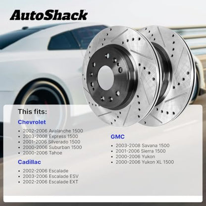 AutoShack Front & Rear Drilled & Slotted E-Coated Brake Rotors, 4pcs - style: SHADOW GUARD