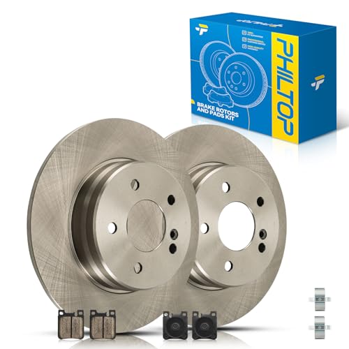 PHILTOP Rear Brake Pads and Rotors Kit for Mercedes E320 C36 AMG 1996-1997, CLK320 1998-1999, CLK430 1999-2000, Solid Rotors 289.7MM - size: E320 1996-1997 - Rear 34100-289.7mm