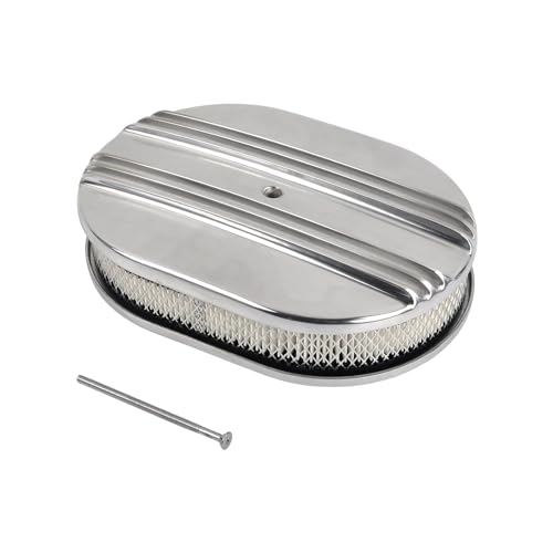 12" Air Cleaner Kit Polished Aluminum Oval Half Finned - color: Polished, size: 12"-Oval Half Finned