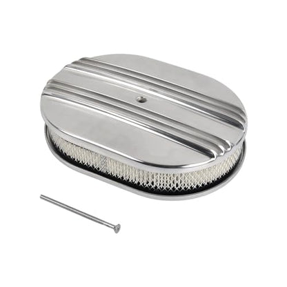 12" Air Cleaner Kit Polished Aluminum Oval Half Finned - color: Polished, size: 12"-Oval Half Finned